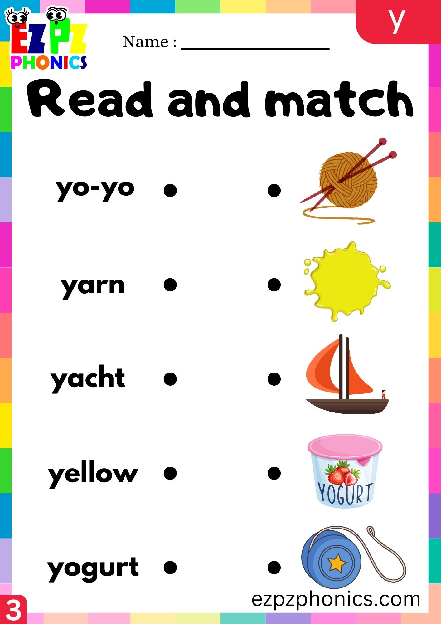Letter y Read and Match the Words with the Images Group 3